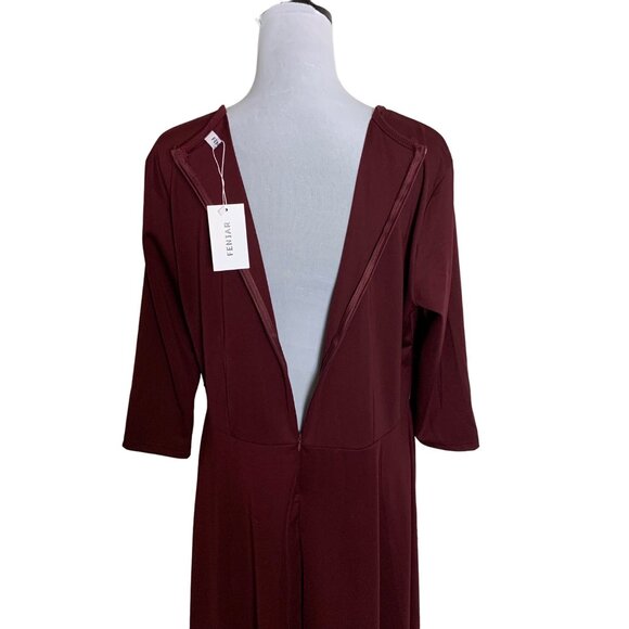Fentar Empire Waist Drape Tie Dress Plus Sz 2XL Maroon Midi Flattering 3/4 Sleev - Picture 5 of 14